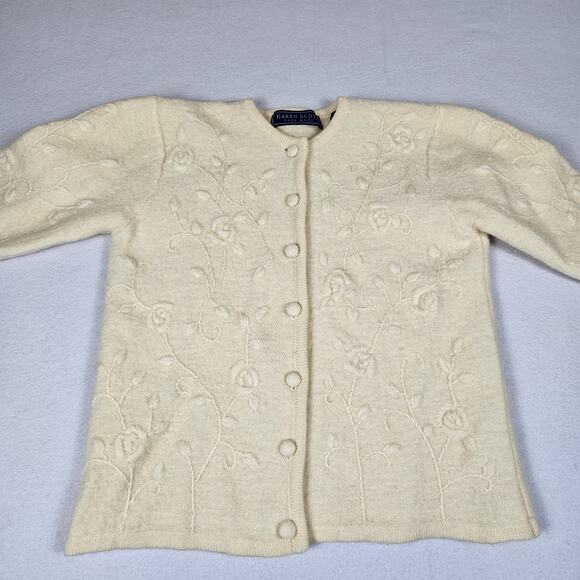 Vintage Wool Floral Embroidered Cardigan Sweater M Karen Scott Cottage Knit 90s - Picture 1 of 16
